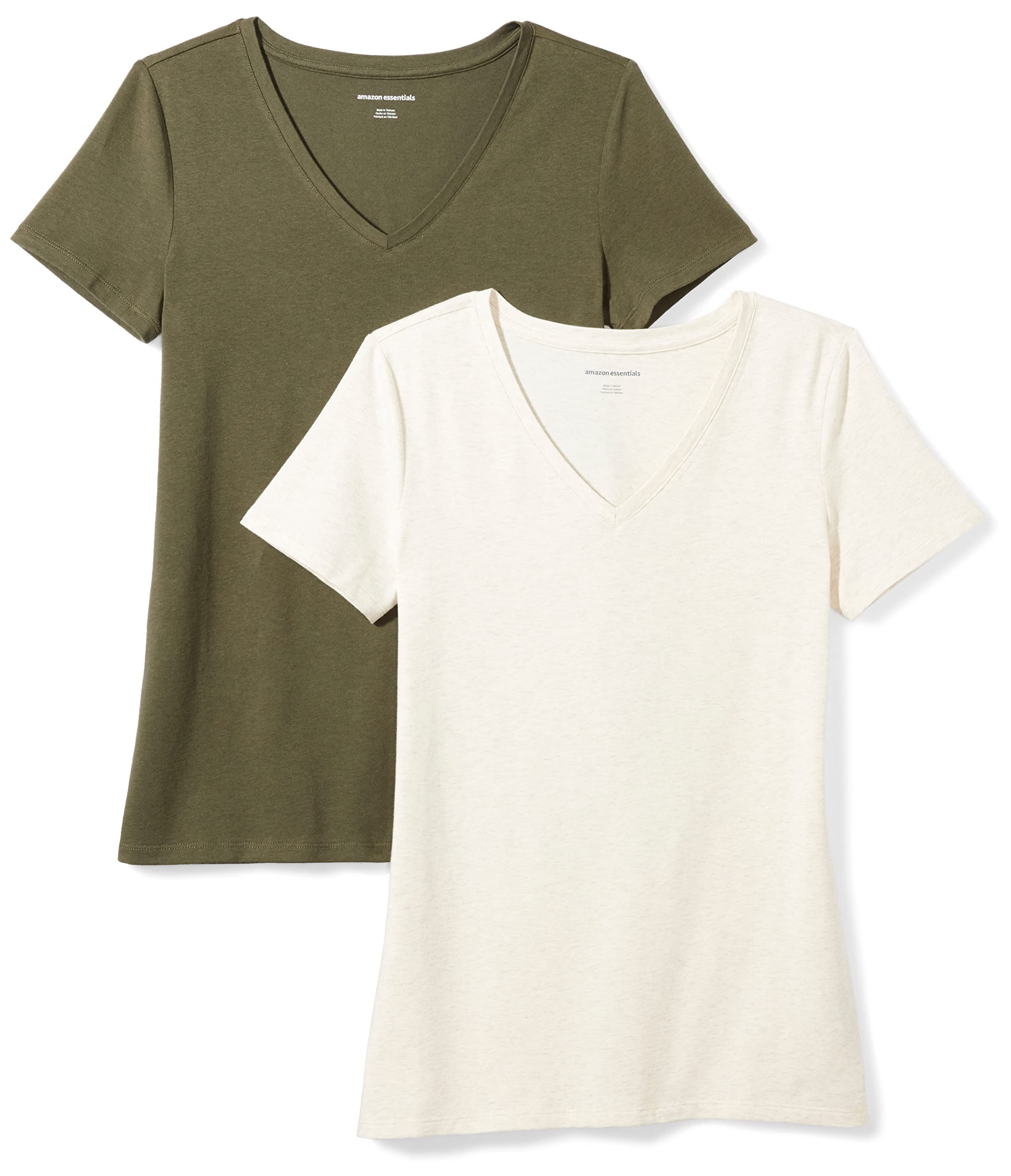 Amazon Essentials Camiseta de Manga Corta con Cuello en Pico y Corte Recto Mujer