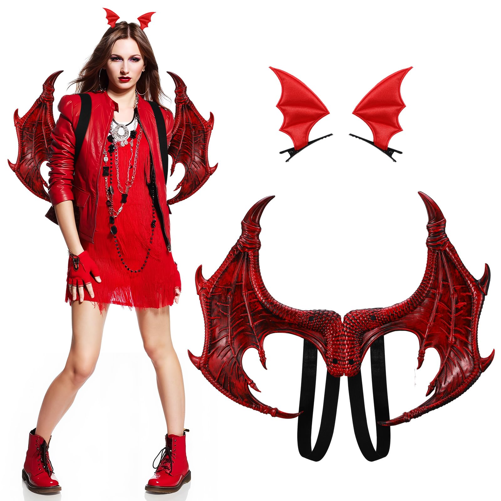 2 Pcs Halloween Red/Black Dragon Wing Costume Accessories