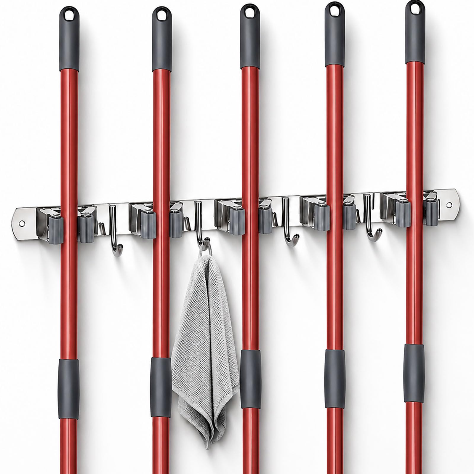 voze 5 Racks and 4 Hooks Mop and Broom Holder Wall Mount, Self Adhesive Heavy Du