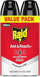 Raid Ant & Roach Killer Bug Spray, Fragrance Free, 17.5 oz, 2 Count | Kills Ants & Roaches on Contact, Keeps Killing For Up to 13 Weeks, For Home Use, No Lingering Chemical Odor