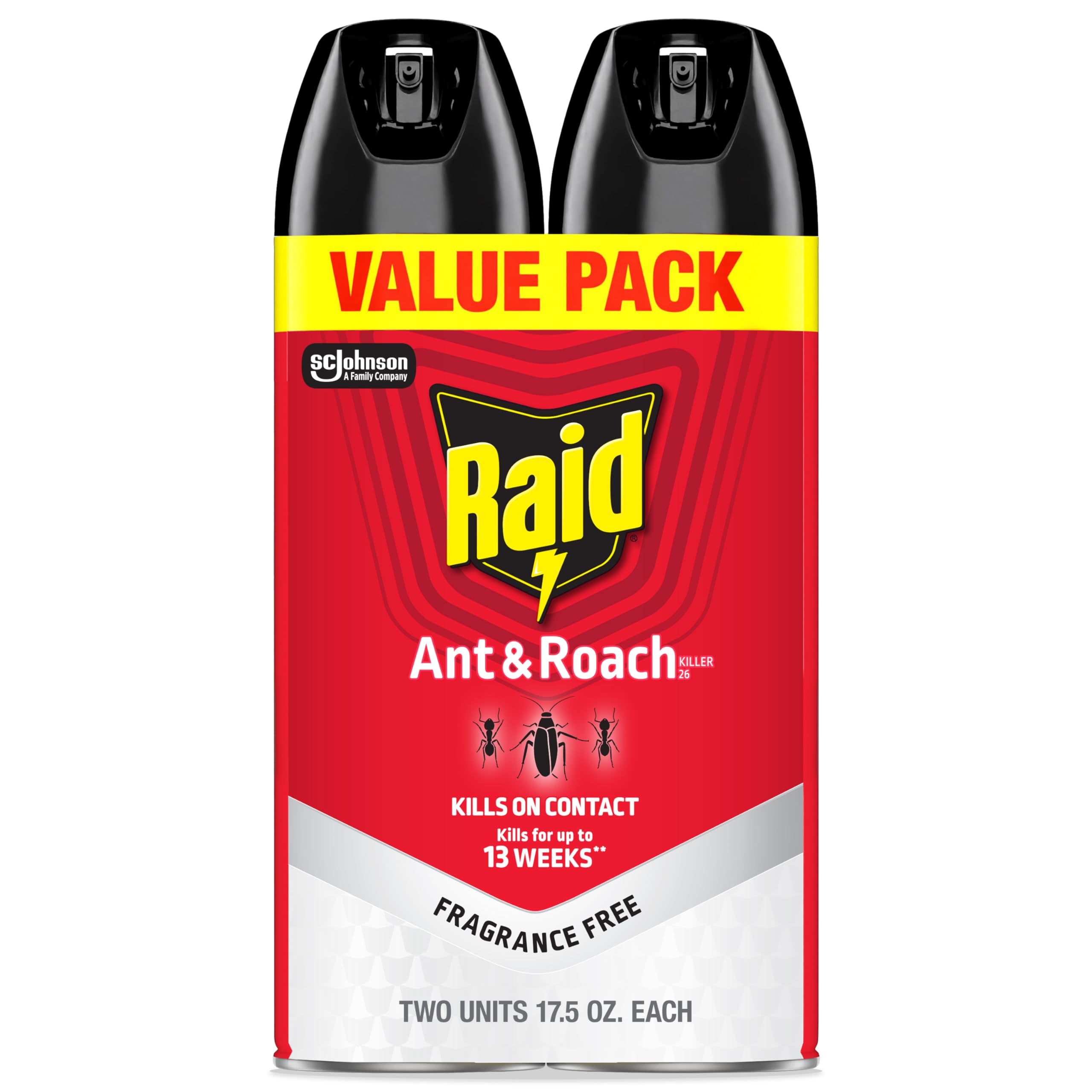 Raid Ant & Roach Killer Bug Spray, Fragrance Free, 17.5 oz, 2 Count | Kills Ants