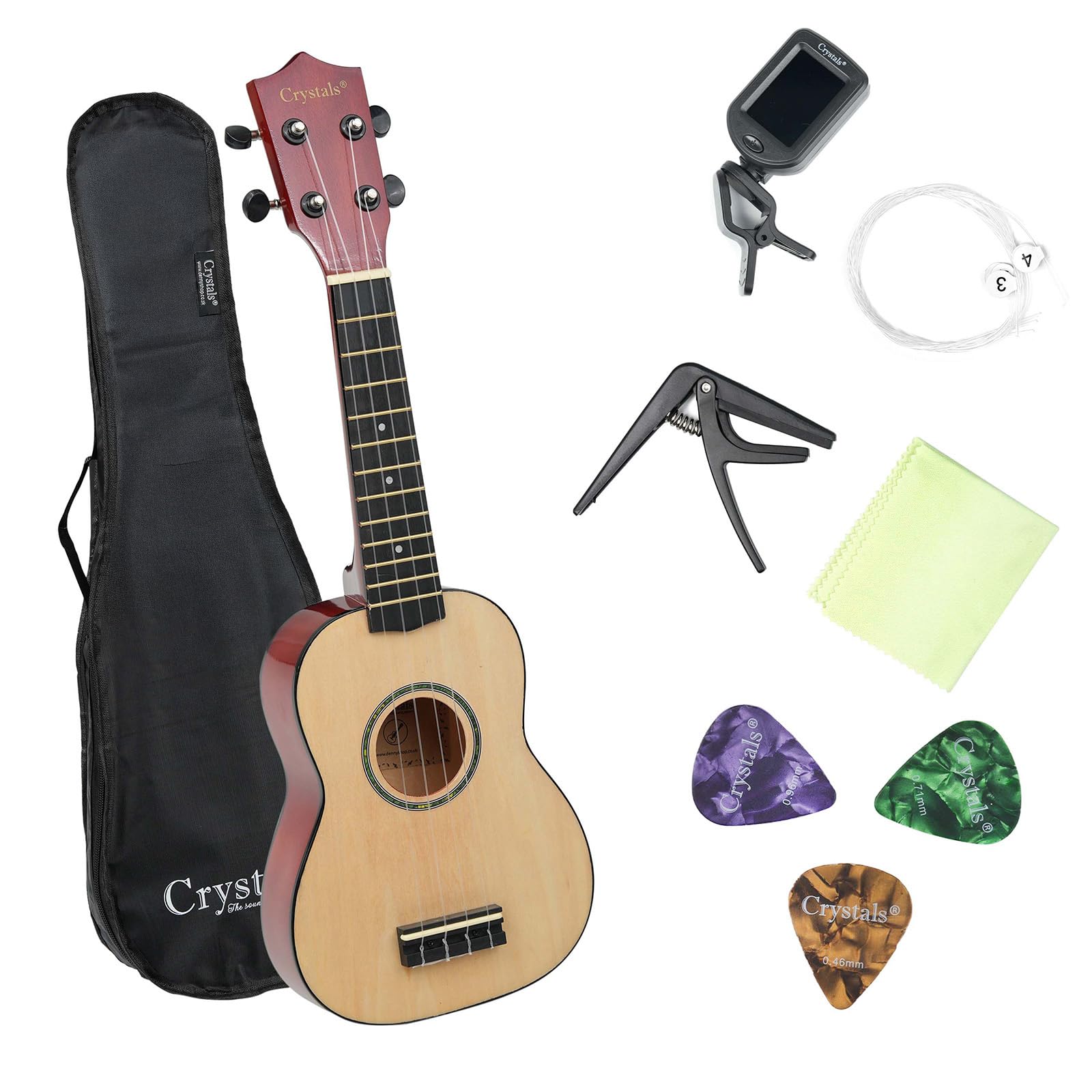Crystal 21" Soprano Ukulele for Beginners with Gig Bag, Felt Pick & Spare String