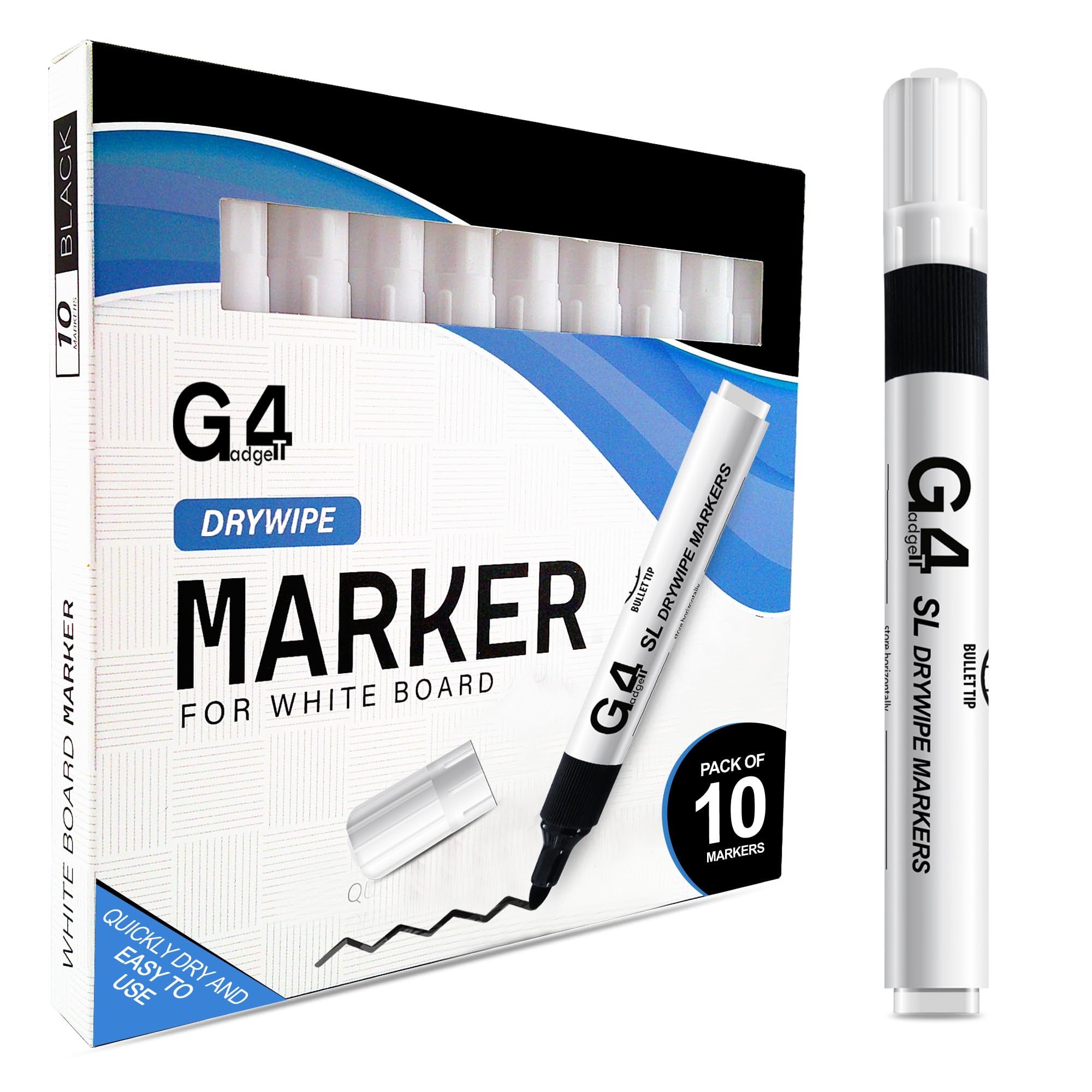 G4GADGET Nice Style Pack of 10 Non-Toxic Ink Black Colour Whiteboard Dry Wipe Ma