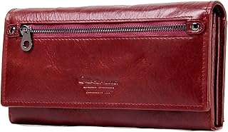 CONTACTS Genuine Leather Women Clutch Phone Wallet Purse (Red)