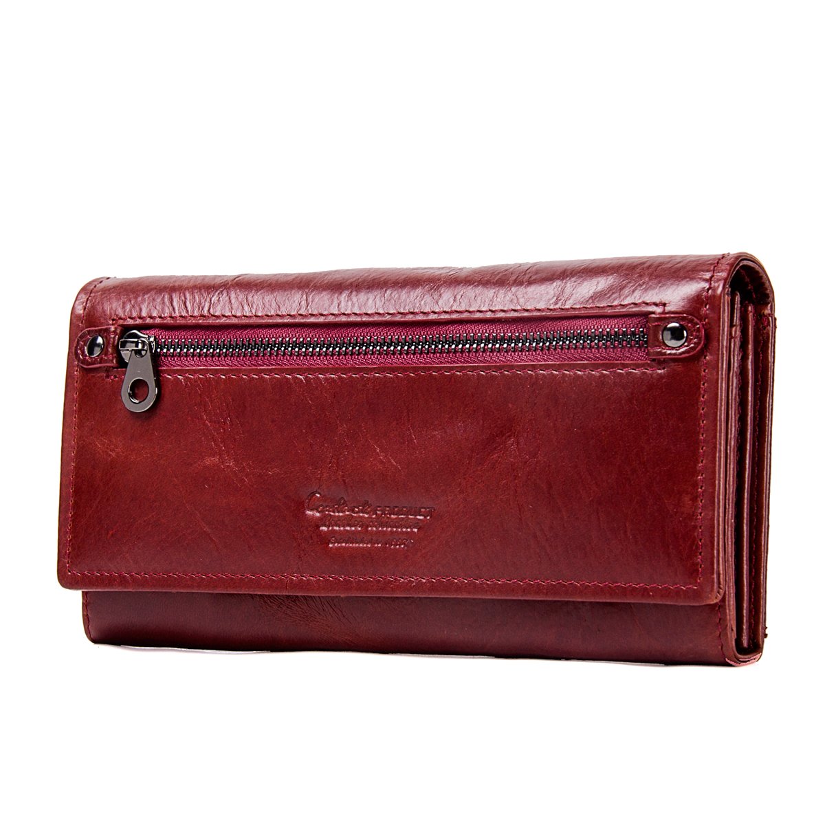 CONTACTS Genuine Leather Women Clutch Phone Wallet Purse (Red)