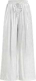 PRETTYGARDEN Ladies Stretch Floral Waist Lightweight Pants Palazzo Pants For Women Casual Lounge Wide Leg Pants Women
