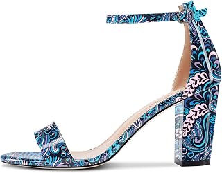 NobleOnly Women's Chunky Wide High Heel Open Toe Sandals Strap Ankle Cute Wedding Dress Clear Shoes
