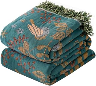 Boho Throw Blanket for Bed - 100% Cotton Ultra Soft Rustic Quilt Blanket Blue Bird Floral Printed Decor Farmhouse Bed Blankets, Super Soft Warm All Season Blanket for Sofa Couch Bed Chair, 50"×60"