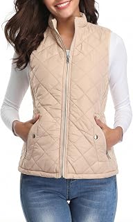 fuinloth Women's padded vest, stand-up collar, lightweight zip, quilted vest