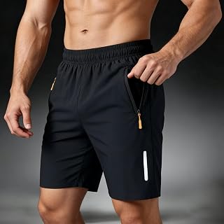 Men's Sports Shorts Quick Dry Workout Running Gym Basketball Lightweight with Zipper Pockets