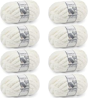 Cozyful Chunky Yarn for Hand Knitting - #10 Chunky Chenille Yarn, Jumbo Big Thick Chunky Yarns for Crocheting, Super Bulky Chunky Knit Blanket Yarns, 8 Skein (22 yds 8 oz Each Skein), Cream