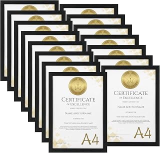 HORLIMER A4 Frames Pack of 15, Black A4 Picture Frame for Displaying Certificates, Posters, Prints, and Documents on Wall or Tabletop