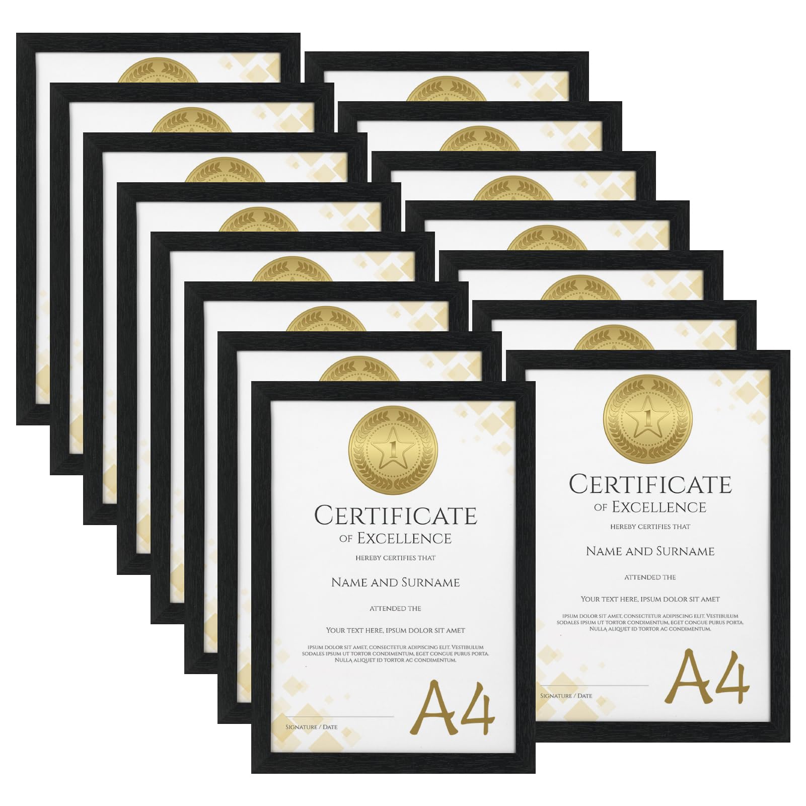 HORLIMER A4 Frames Pack of 15, Black A4 Picture Frame for Displaying Certificate