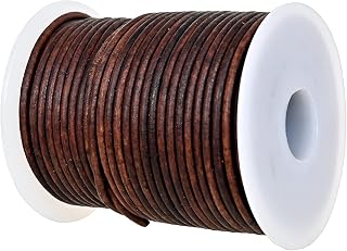 GENIQUE Real/Genuine Round Leather Cord for Jewelry Making, Leather String Cord for Crafting Supplies, Necklace, Bracelets, Braiding, Wraps (2mm, Antique Brown Distressed)