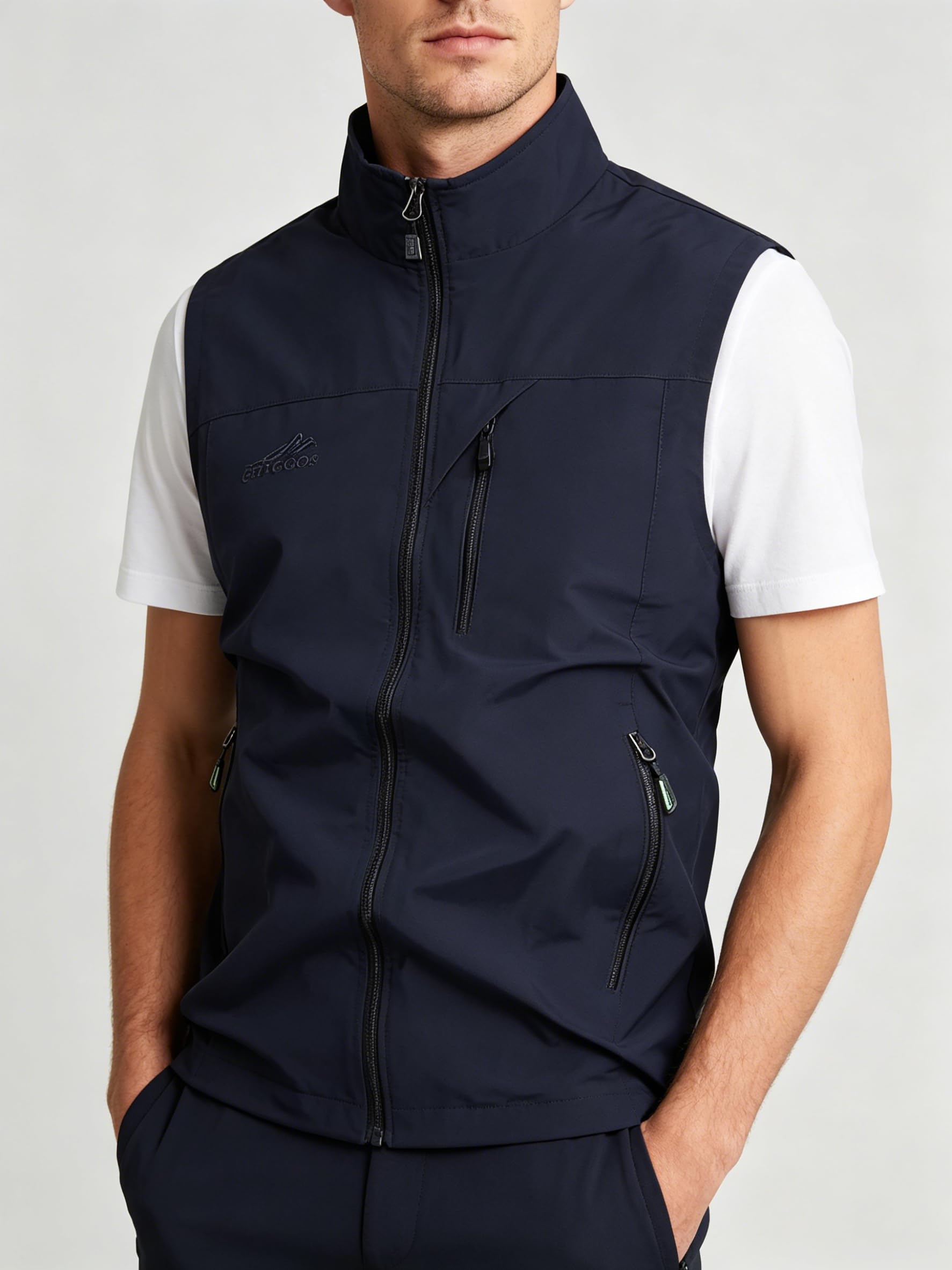 Men's Lightweight Outdoor Waterproof Windproof Sleeveless Vest with Multiple Poc