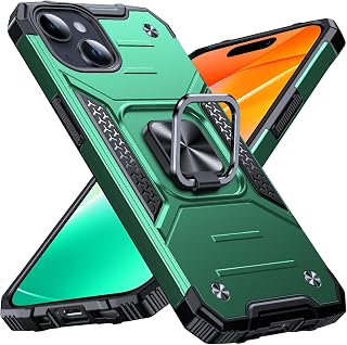 Anqrp Heavy Duty Case for iPhone 15 Case with Enhanced Ring Holder Grip Stand, Military Grade Shockproof Rugged Drop Protective Silicone Hard Slim iPhone 15 Phone Case Cover,Forest Green
