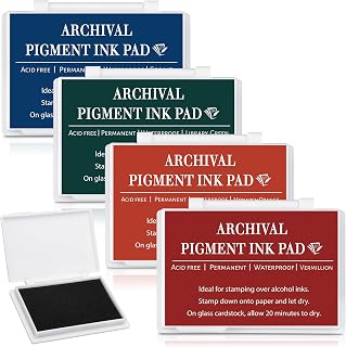 MotiMind 4 Pcs Archival Pigment Waterproof Ink Pad for Stamp, Bright Colors | Pigment Stamp Pads for Card Making Scrapbooking, Archival Acid-free Quality, 3.7x2.5 Inch, Works on Paper Glass