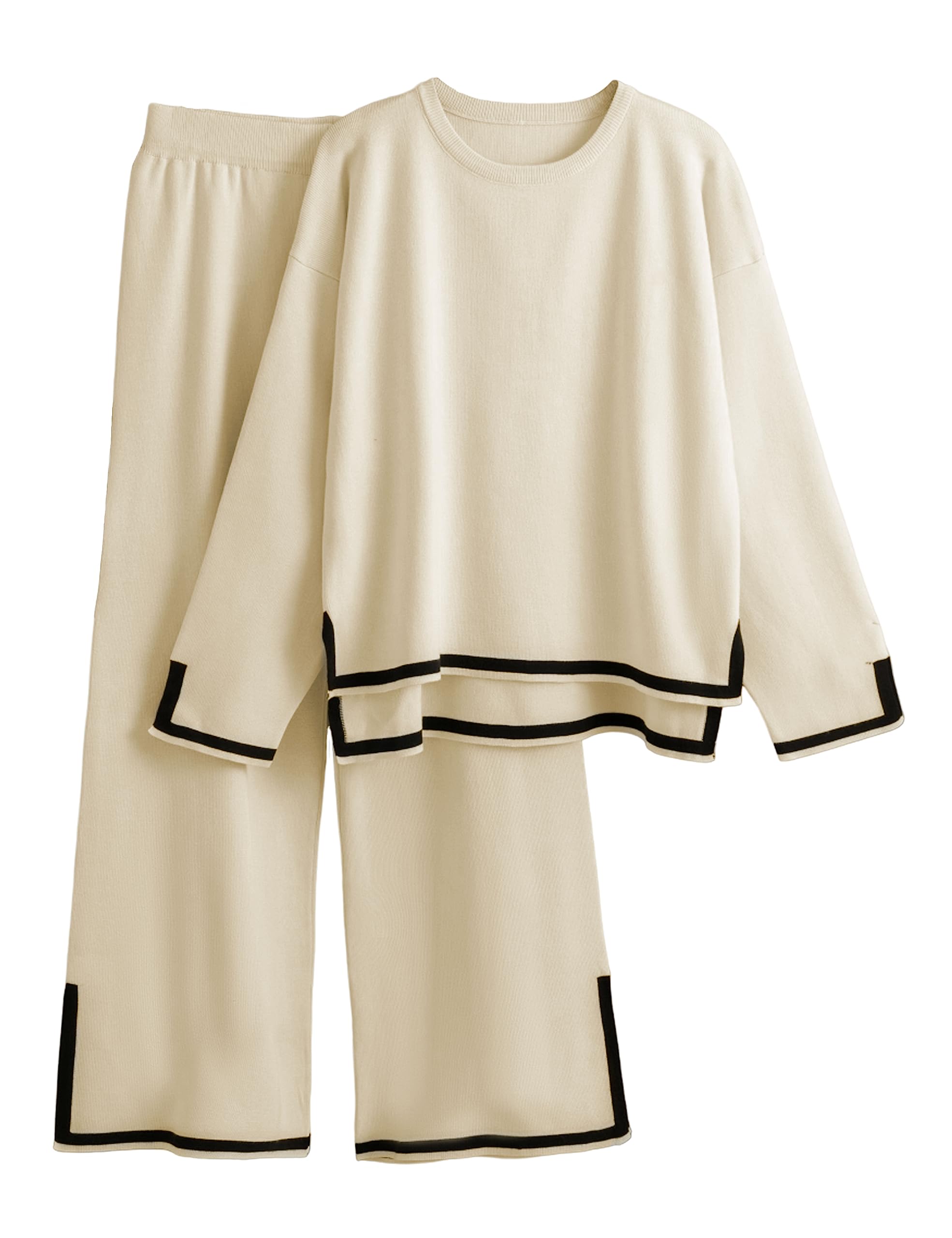 Tanming 2 Piece Outfits for Women Long Sleeve Knit Pullover Wide Leg Pants Track