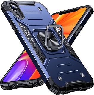 Anqrp Heavy Duty Case for iPhone XR Case with Enhanced Ring Holder Grip Stand, Military Grade Shockproof Rugged Drop Protective Silicone Hard Slim iPhone XR Phone Case Cover,Vivid Blue