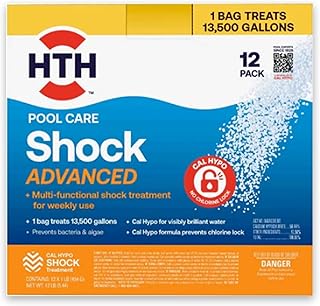 HTH 52037R, Pool Care Shock Advanced, 12 Pack | Cal Hypo Formula; Prevents Bacteria & Algae; Restores Crystal Clear Water; Shock Treatment; Visibly Brilliant Sparkle