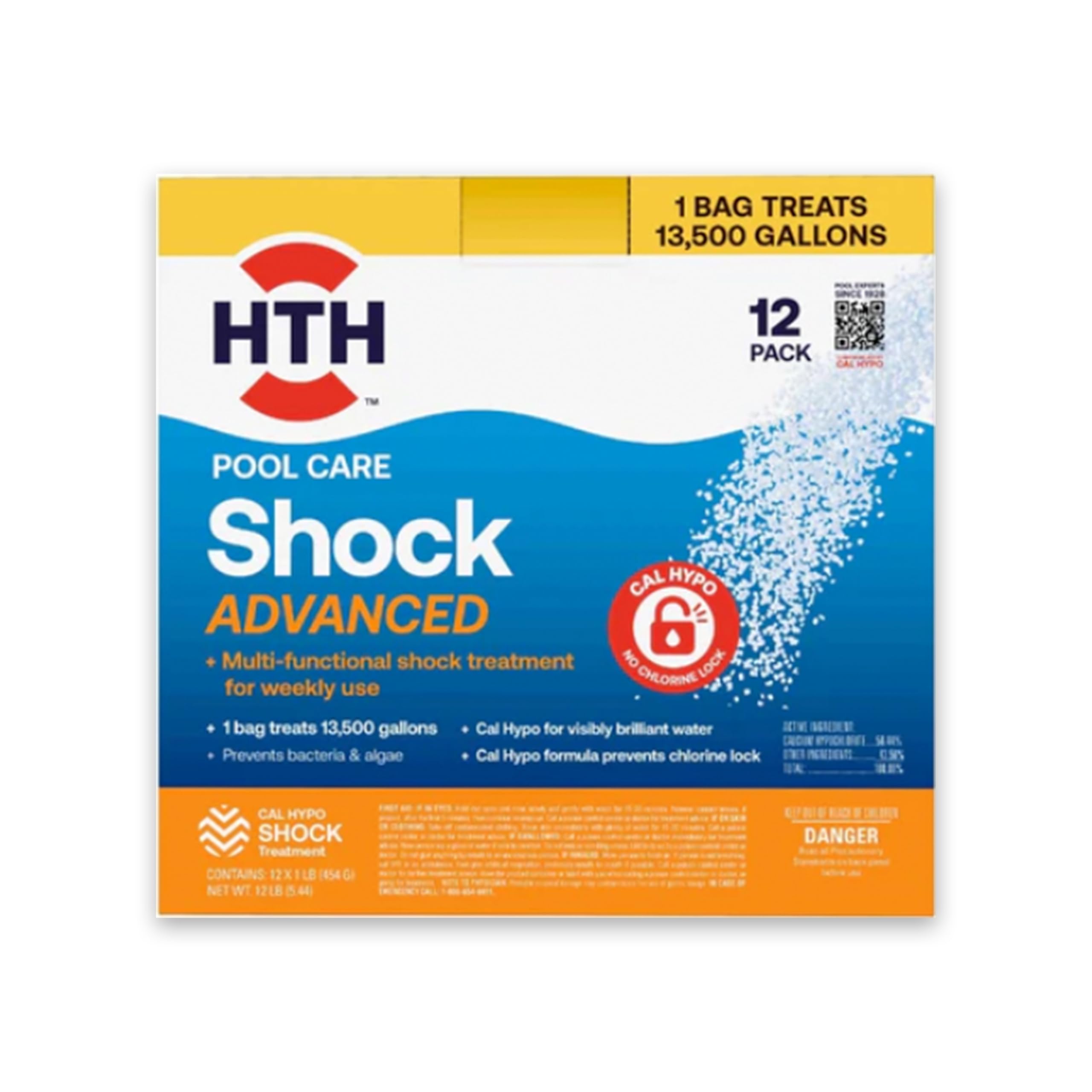 HTH 52037R, Pool Care Shock Advanced, 12 Pack | Cal Hypo Formula; Prevents Bacte