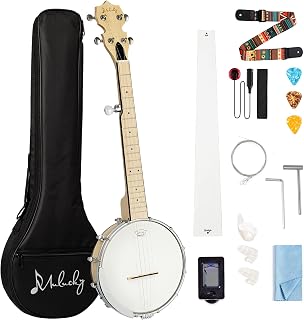 Mulucky 5 String Mini Travel Banjo, 26 Inch Closed Back Maple Kit | Compact 5-string banjo with a maple body and Beginner's Kit. Includes a gig bag, tuner, and strap. Model: B805