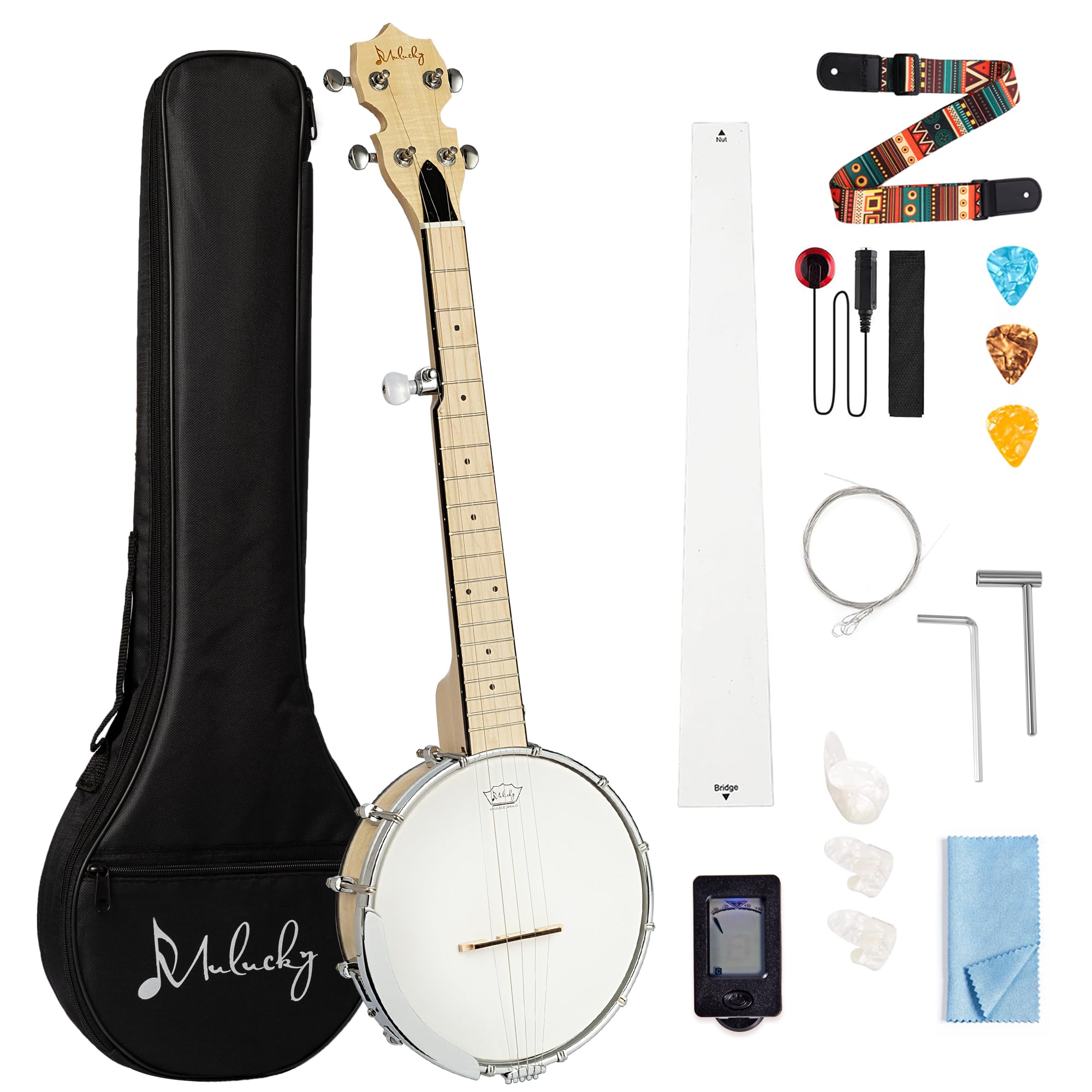 Mulucky 5 String Mini Travel Banjo, 26 Inch Closed Back Maple Kit | Compact 5-st