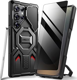 TONGATE for Samsung Galaxy S24 Ultra Case with Privacy Screen Film, Black | Compatible with MagSafe, Camera Cover, Anti Spy, Magnetic Ring Stand, Military-Grade Protection Phone Case for S24 Ultra