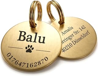 TMT Dog Tag with Engraving, Stainless Steel Dog Pendant, Weatherproof, Matte Finish, Rose Gold, Silver, Dog Collar with Name and Phone Number, Dog Tag Personalised with Symbols