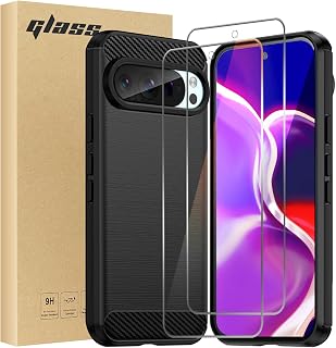 SCL Screen Protector and Case Compatible with Google Pixel 9/9 Pro Case and Screen Protector, 2 Pack Screen Protector and 1 Black Case for Google Pixel 9/9 Pro