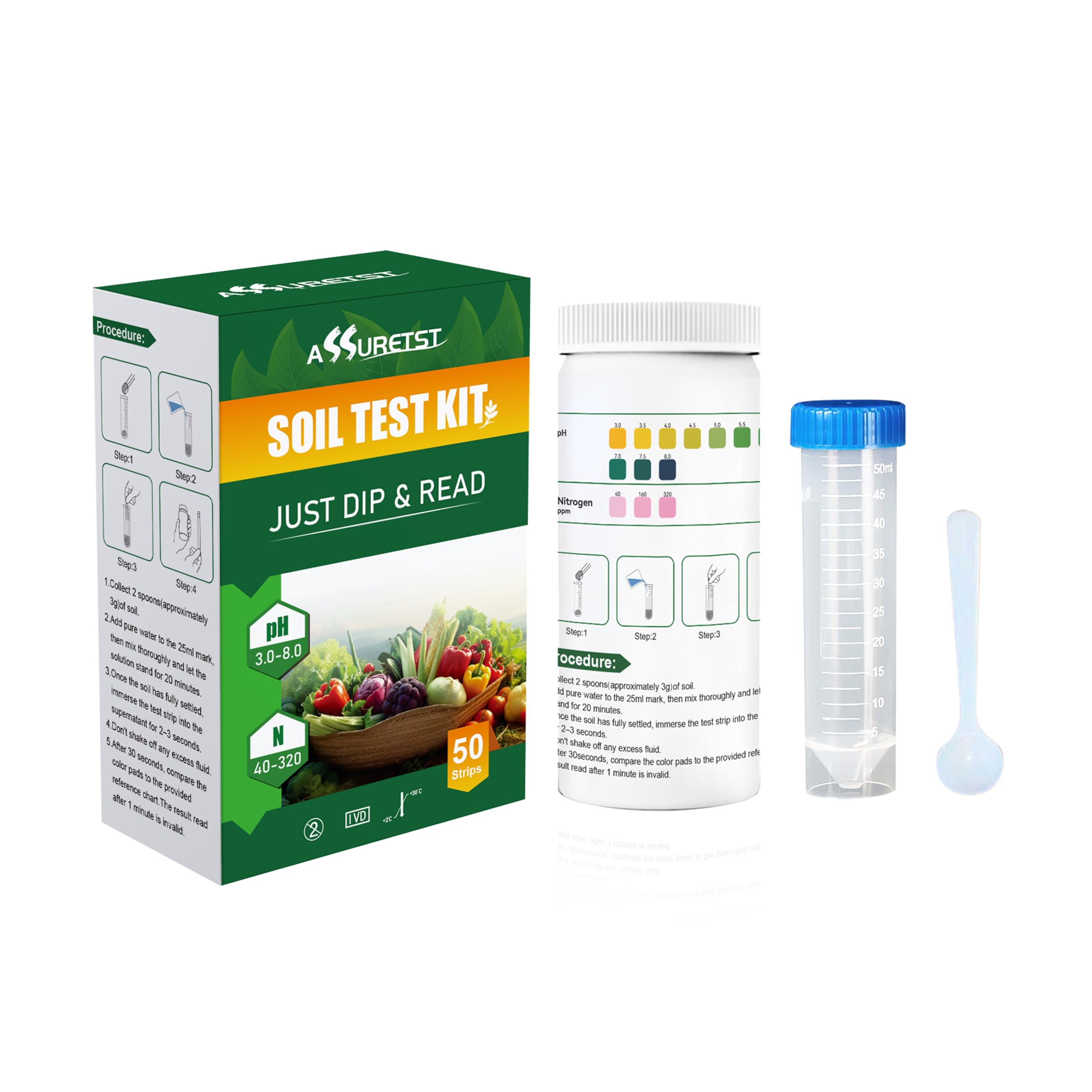 ASSURETST 2-in-1 Soil pH & Nitrogen Test Strips | 50 Count | Accurate Garden Soi