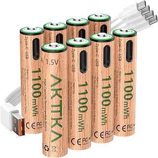 Rechargeable AAA Lithium Batteries 8 Pack, 1100mWh, USB-C Charging