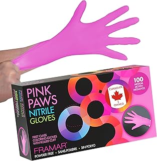 FRAMAR Pink Nitrile Gloves Medium, Non-Latex Disposable Gloves, 100 | Latex-Free Nitrile Gloves, Powder Free, Cleaning and Food Handling, Salon and Hair Color Use, Gants Nitrile, Gants Jetables