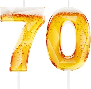 Beer Glasses 70th Birthday Candles for Cake, Wine Glasses Design Printing Number 70 Candle Cake Toppers Beer Birthday Party Decorations Anniversary Supplies