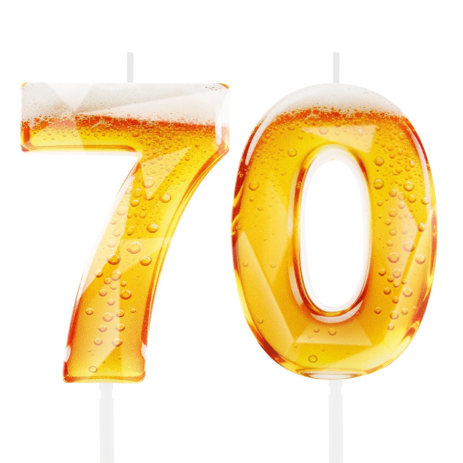 Beer Glasses 70th Birthday Candles for Cake, Wine Glasses Design Printing Number