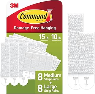 Command 15 & 10 lb Assorted Picture Hanging Strips, 16 Pairs (32 Strips) | White Picture Hanging Strips, Damage-Free Wall Hangers for Frames, No Tools Required, Ideal for Decorating Apartments, Dorms