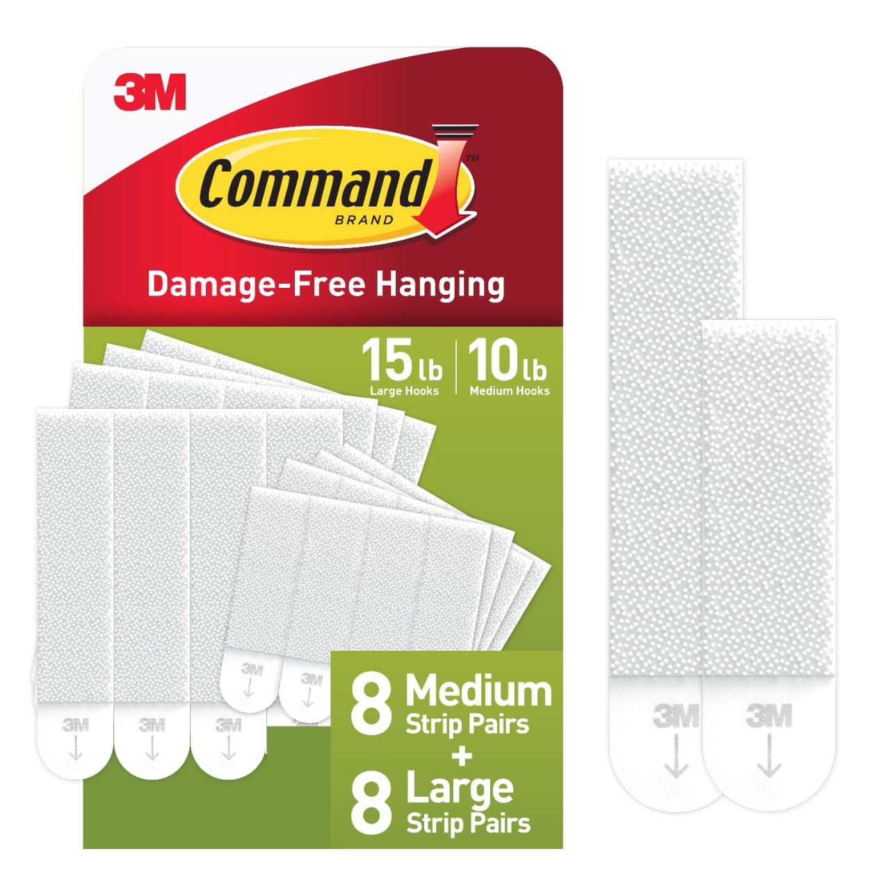 Command 15 & 10 lb Assorted Picture Hanging Strips, 16 Pairs (32 Strips) | White