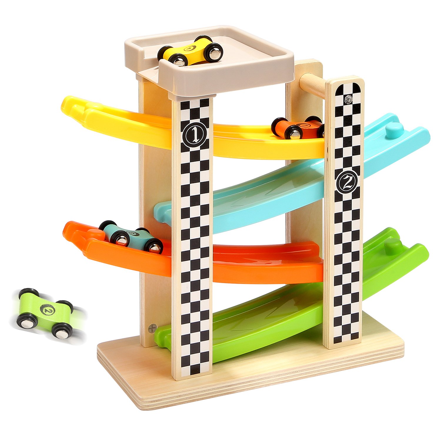 Toddler Toys for 1 2 Year Old Boy and Girl Gifts Wooden Race Track | Wooden ramp