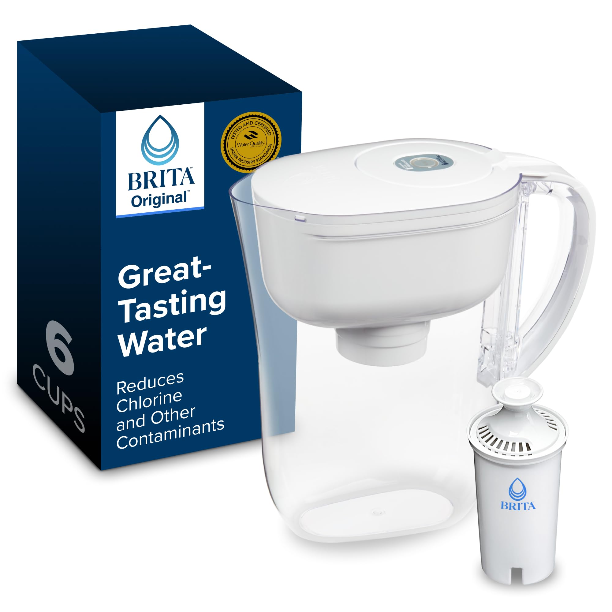 Brita Small 6-Cup Water Filter Pitcher, Includes 1 Filter, White | WQA and NSF/A