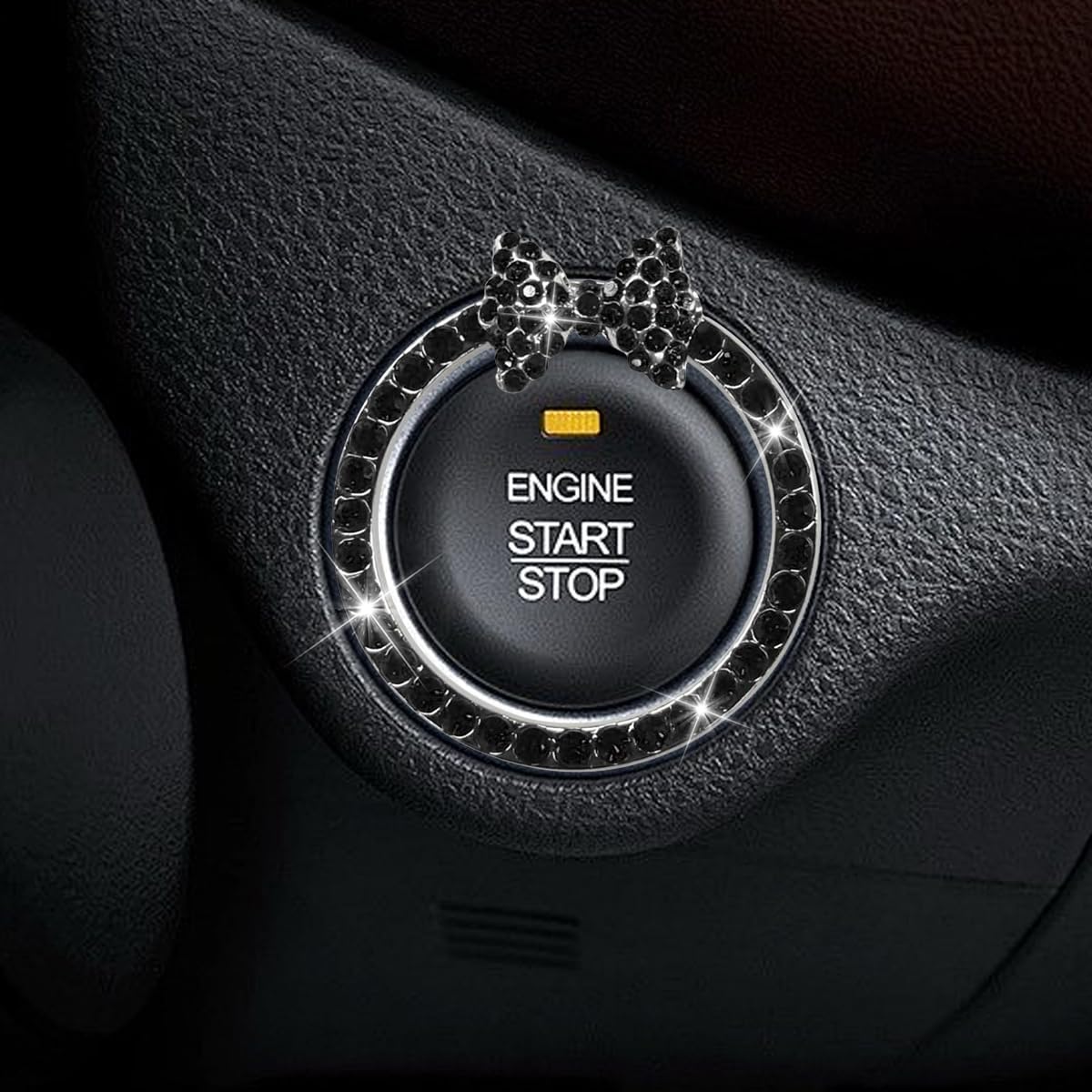 Craedli Bling Bow Car Engine Start Stop Button Decoration Ring, Black | Crystal 