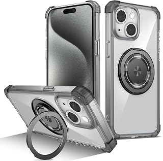 for iPhone 15 Case 360°Ring Stand Compatible with Magsafe Military Drop Protection Clear Cover Magnetic Case for iPhone 15 6.1",Black