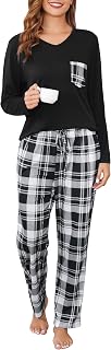 Sopesil Pajamas for Women Winter Pyjamas Set Winter Long Sleeve Plaid Sleepwear with Pockets S-XXL