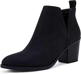 Coutgo Womens Cut Out Ankle Boots Chunky Stacked Heel Almond Toe Slip on Western Booties