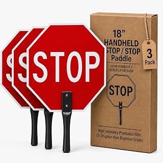Hand Held Stop Sign With Handle, 18x18, 3 Pack, Aluminum Composite | High Intensity Prismatic Reflective Film (3x Brighter than EG film), Double Handheld STOP / STOP Paddle