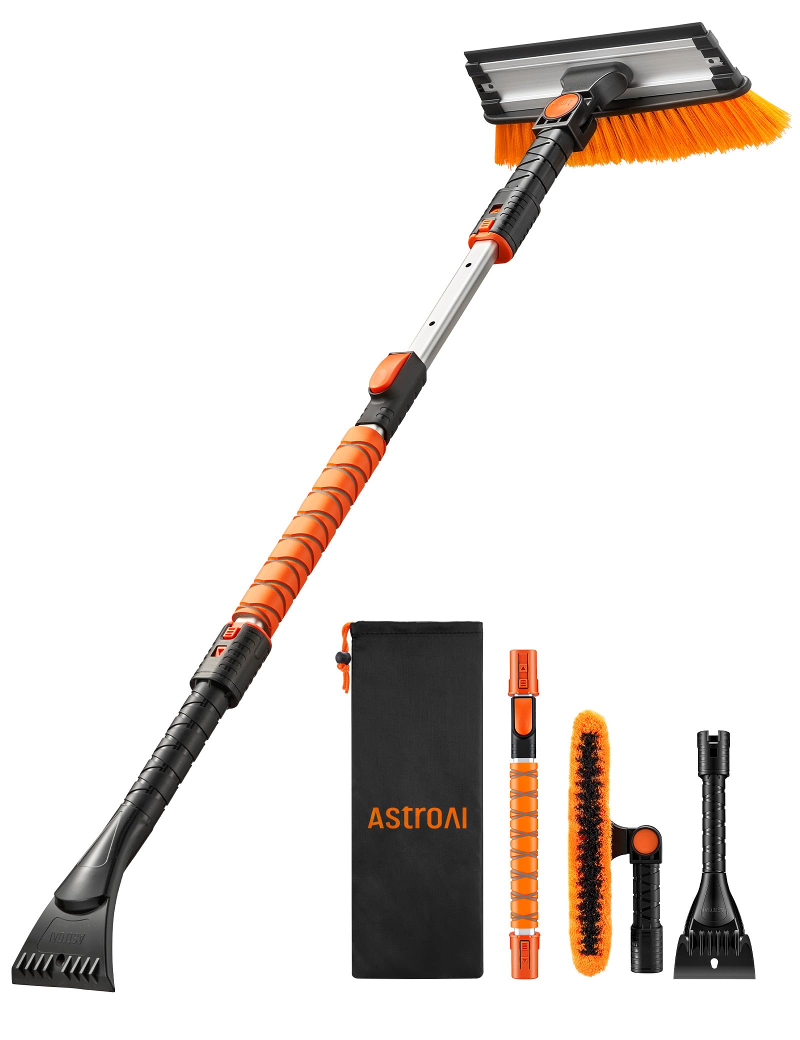 AstroAI 46" Extendable 3-in-1 Snow Brush & Ice Scrapers for Car Windshield | Sno