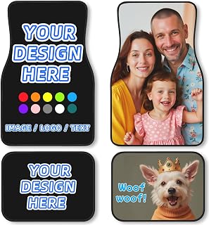 Custom Car Floor Mats Personalized 4 Piece Set Add Your Photo Logo Text Non Slip Waterproof All Weather Universal Fit for Sedan SUV Truck Van