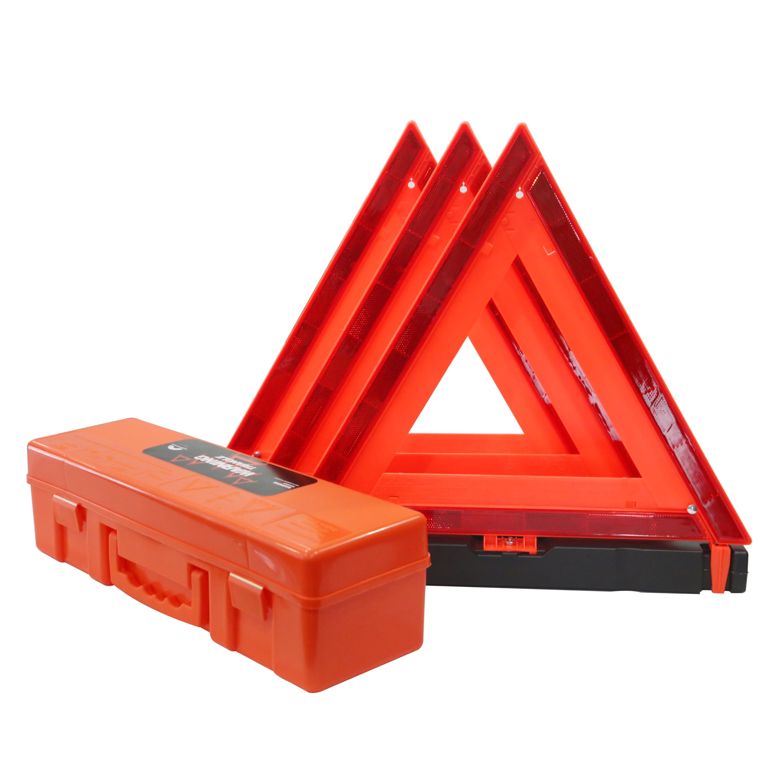 WORKKOOL 3 Pack Foldable Warning Reflective Triangles with Carrying Case, Heavy 
