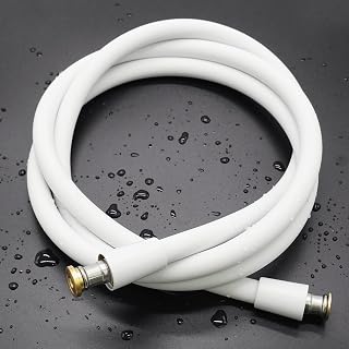 Shower Hose, 59 Inches Silicone Shower Hose Replacement, Anti-Kink Designed Handheld Shower Head Hose Ultra-Soft Hoses Extension with Brass Insert & Nut, White