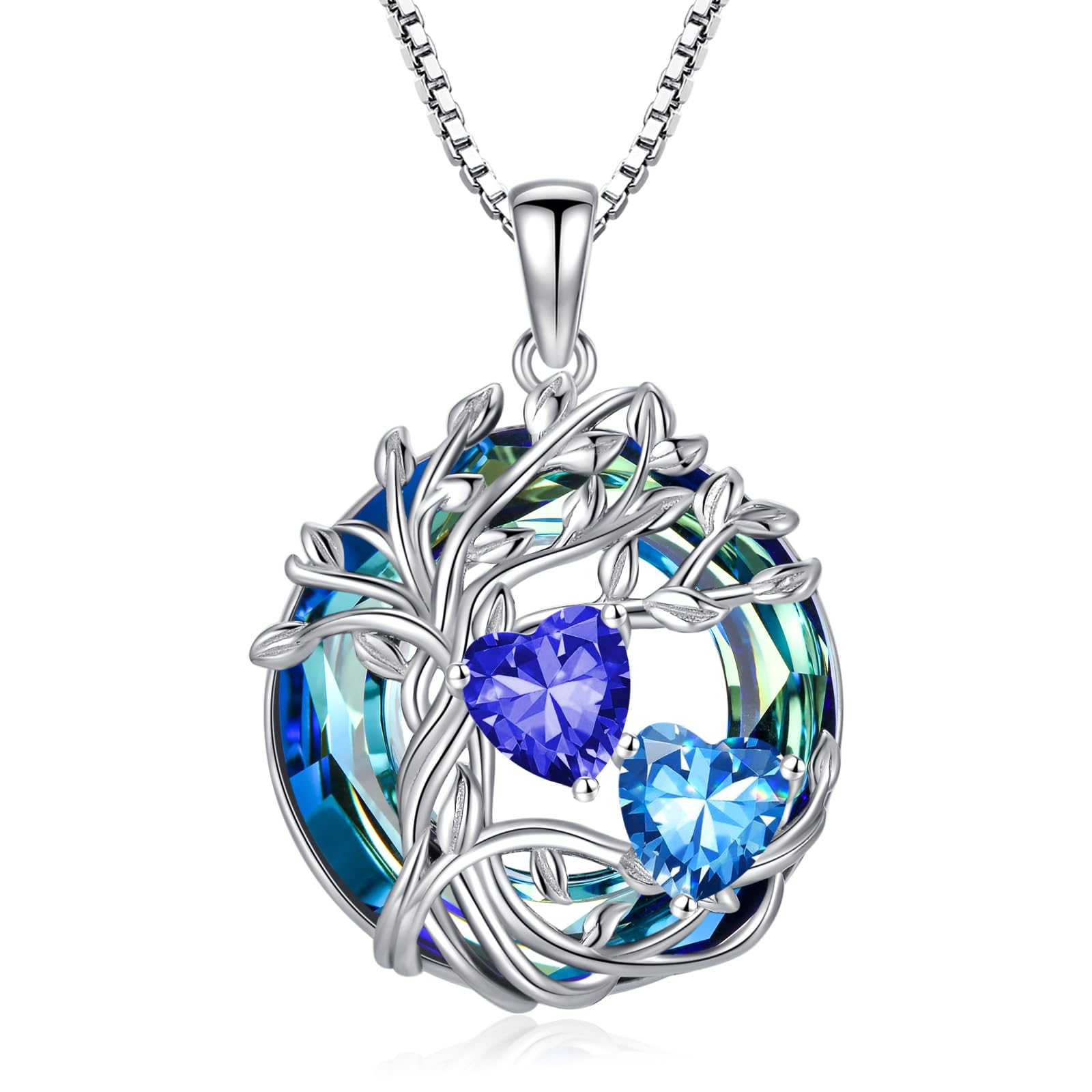 TOUPOP 925 Sterling Silver Family Tree of Life Birthstone Pendant Necklace with 