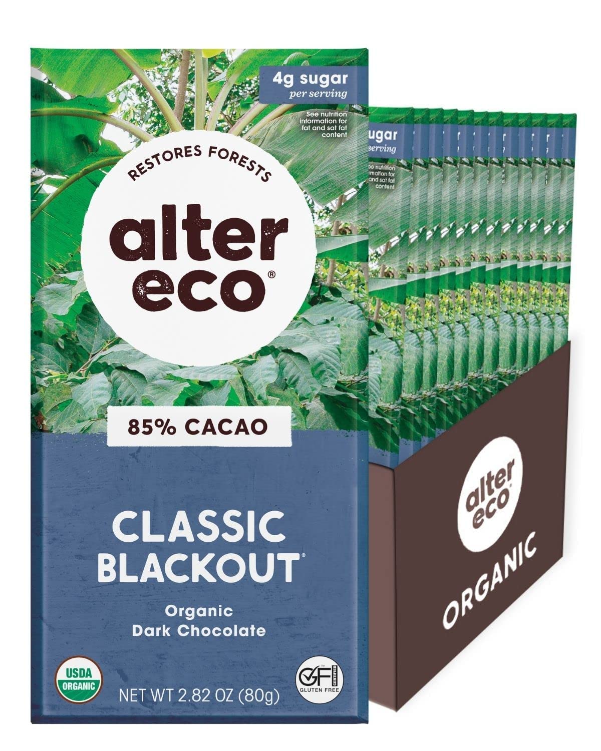 ALTER ECO Organic Dark Chocolate Classic Blackout - 85% 12 Pack, brown